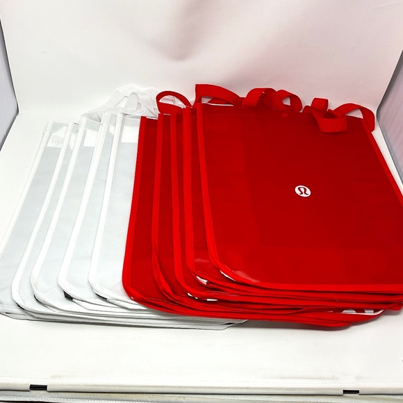 NEW 10 lululemon athletica Large Red White Shopping Grocery Reusable Bags - Picture 1 of 9